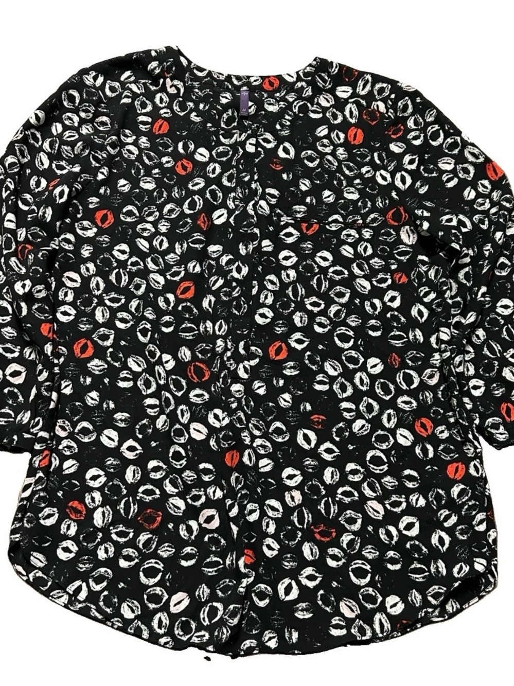 Women’s Black 3/4 Sleeve Black Blouse Kisses Details Size Medium